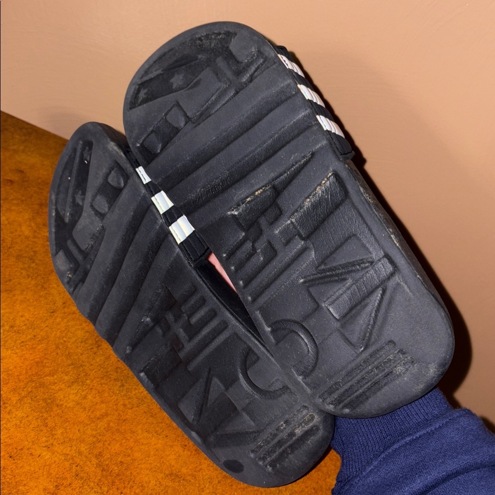Adidas Black and White Striped Slides - Picture 5 of 5